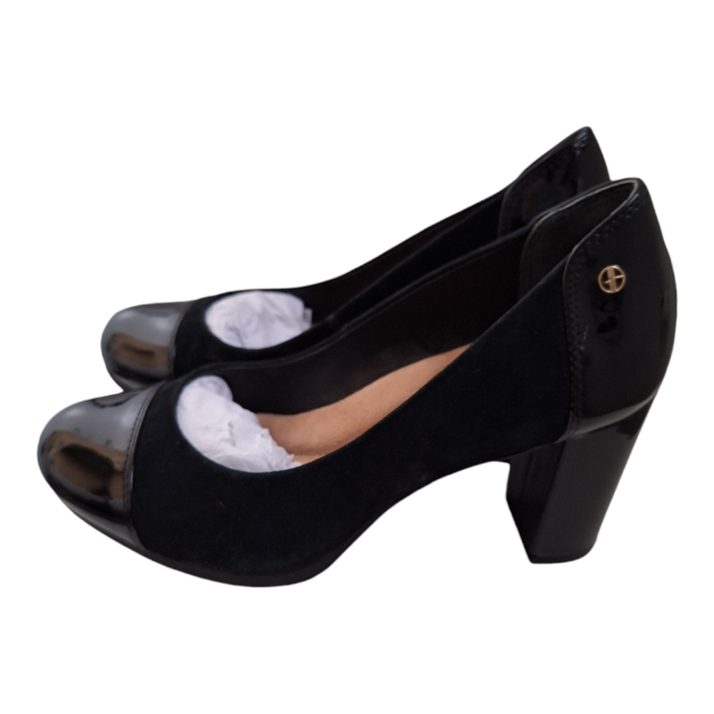 Giani Bernini Laynne Cap-Toe  Block Heel Dress Pumps Black 7.5M